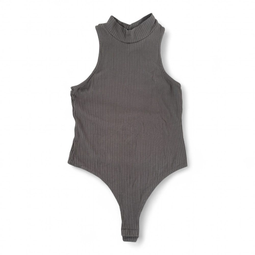 ASOS Gray Ribbed Knit Bodysuit with Mock Turtleneck